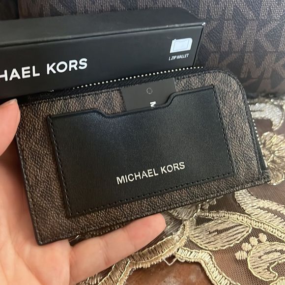 Michael Kors Logo L-Zip Around Mini Wallet- Black Canvas - Picture 3 of 5